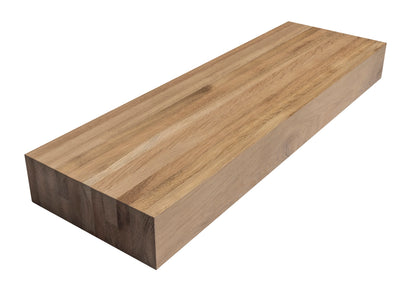 Unfinished white oak thick floating stair tread, square-edge studio profile