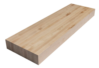 Unfinished hard maple thick floating stair tread, square-edge studio profile