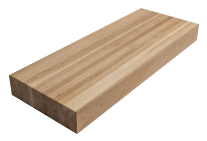 Unfinished white oak thick floating stair tread, square-edge studio profile