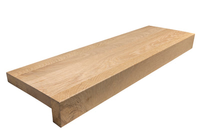 Unfinished oak modern floating stair tread with a square box-nosing profile