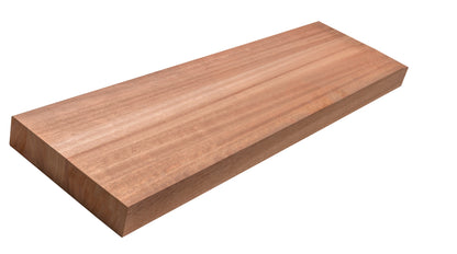 Unfinished reddish hardwood thick floating stair tread, square-edge studio profile
