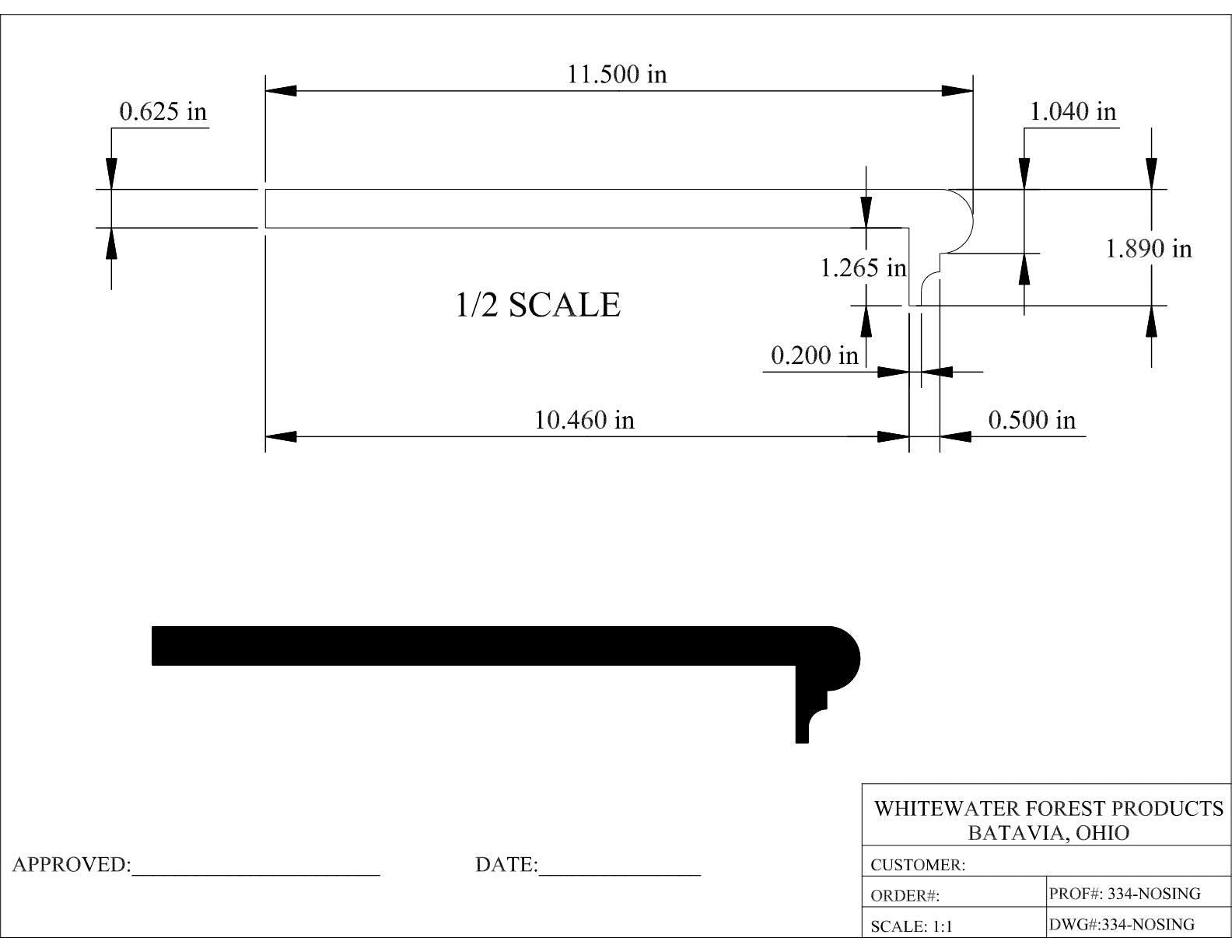 Retrofit Stair Tread – Traditional Design - 0.625 in. x 11.5 in. - Whitewater Forest Products