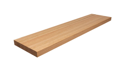 Unfinished red oak thick floating stair tread, square-edge studio profile